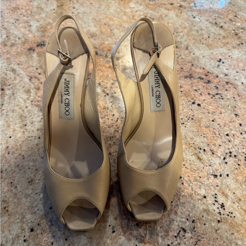 Jimmy Choo Nude Leather Slingback Heels